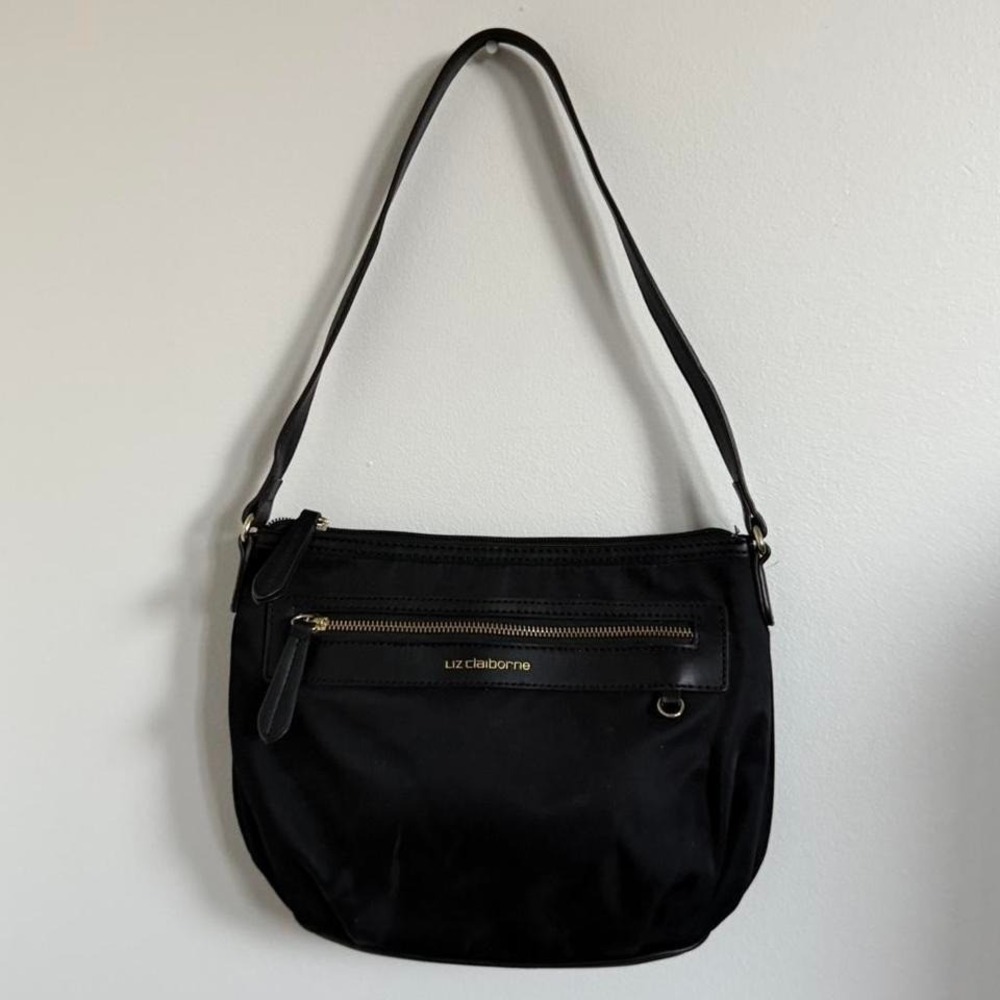 Liz Claiborne Black Shoulder Bag | Y2K Minimal Nylon Purse